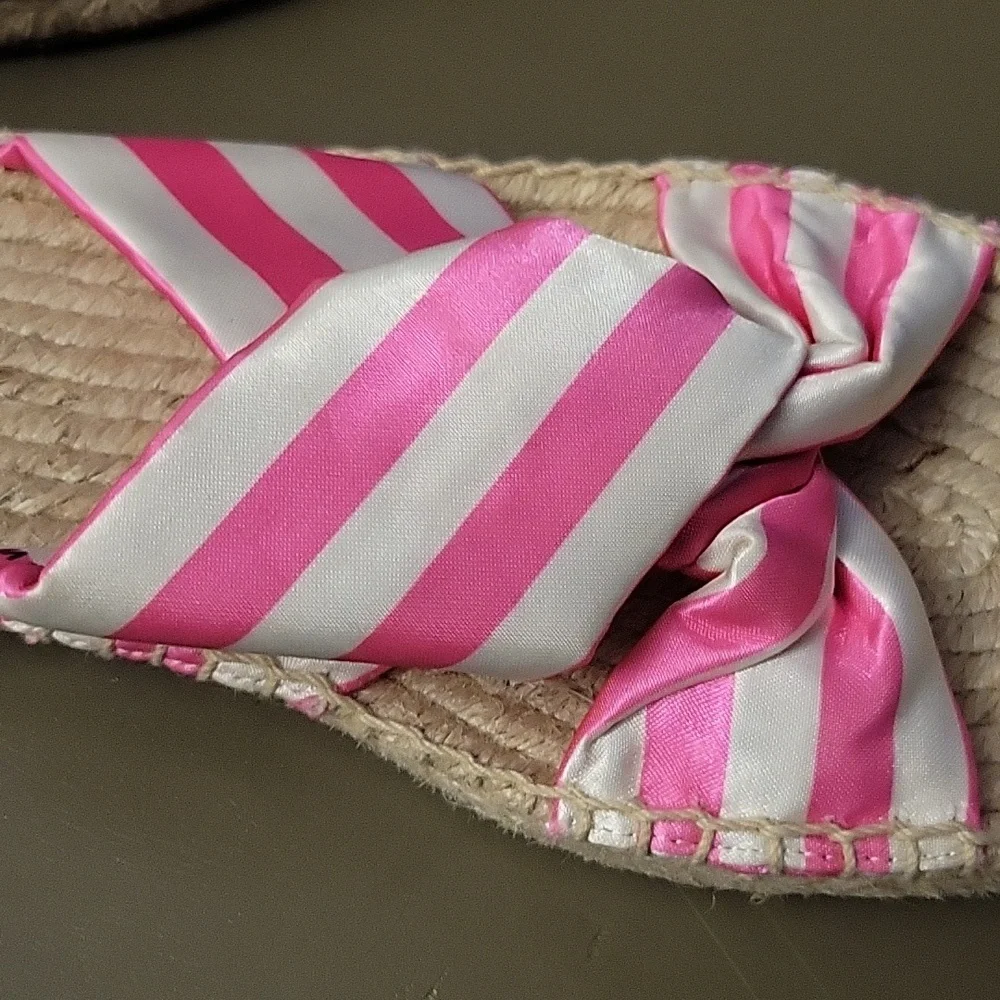 J. Crew Twisted Knot Espadrille Sandals Pink White Cabana Stripe Slides Flats 9